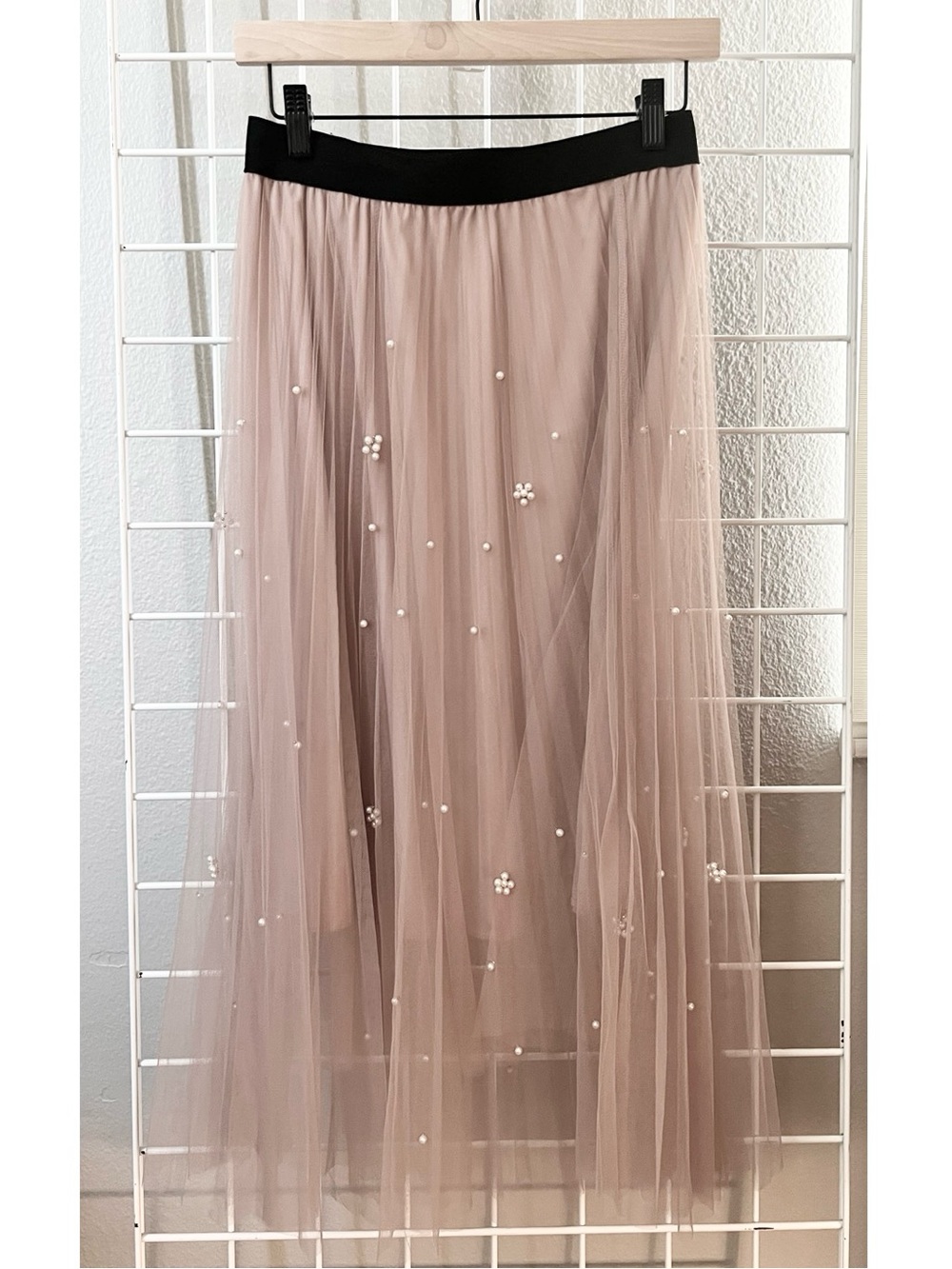 Sadie & Love Tulle Skirt Pearl Embellished Layered Blush Pink